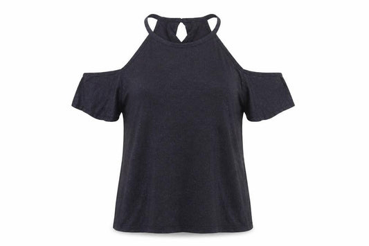 Front view of Next Women's Black Cold Shoulder Halter Top, size 12