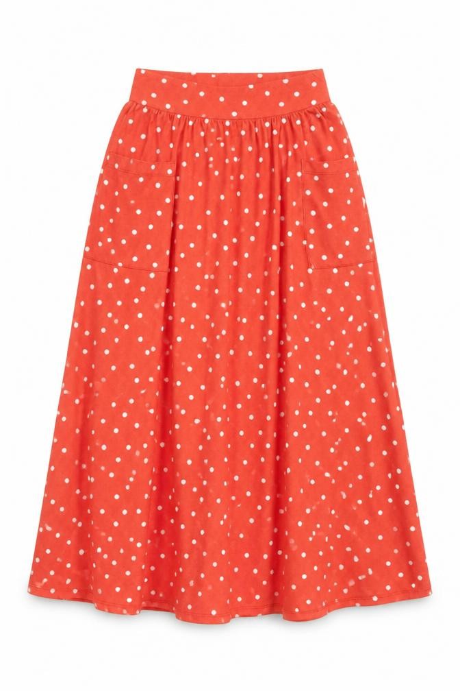 Front view of ASOS Women's Red Polka Dot A-Line Skirt, size 10