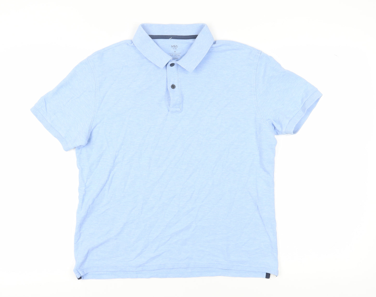 Marks and Spencer Men's Blue Polo Shirt, Size M, Cotton