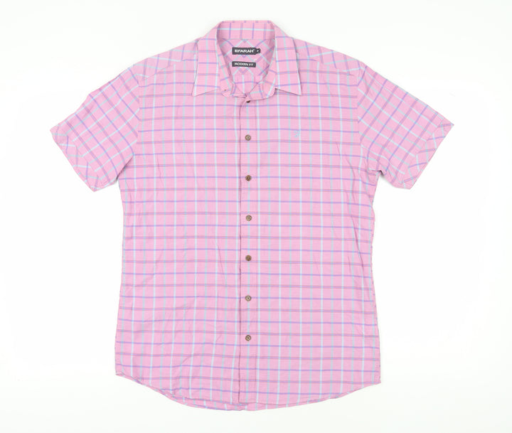 Farah Men's Pink Check Button-Up Shirt M