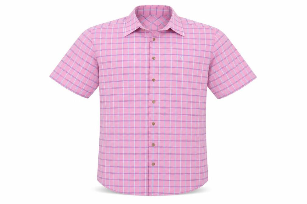 Front view of Farah Men's Pink Check Button-Up Shirt M