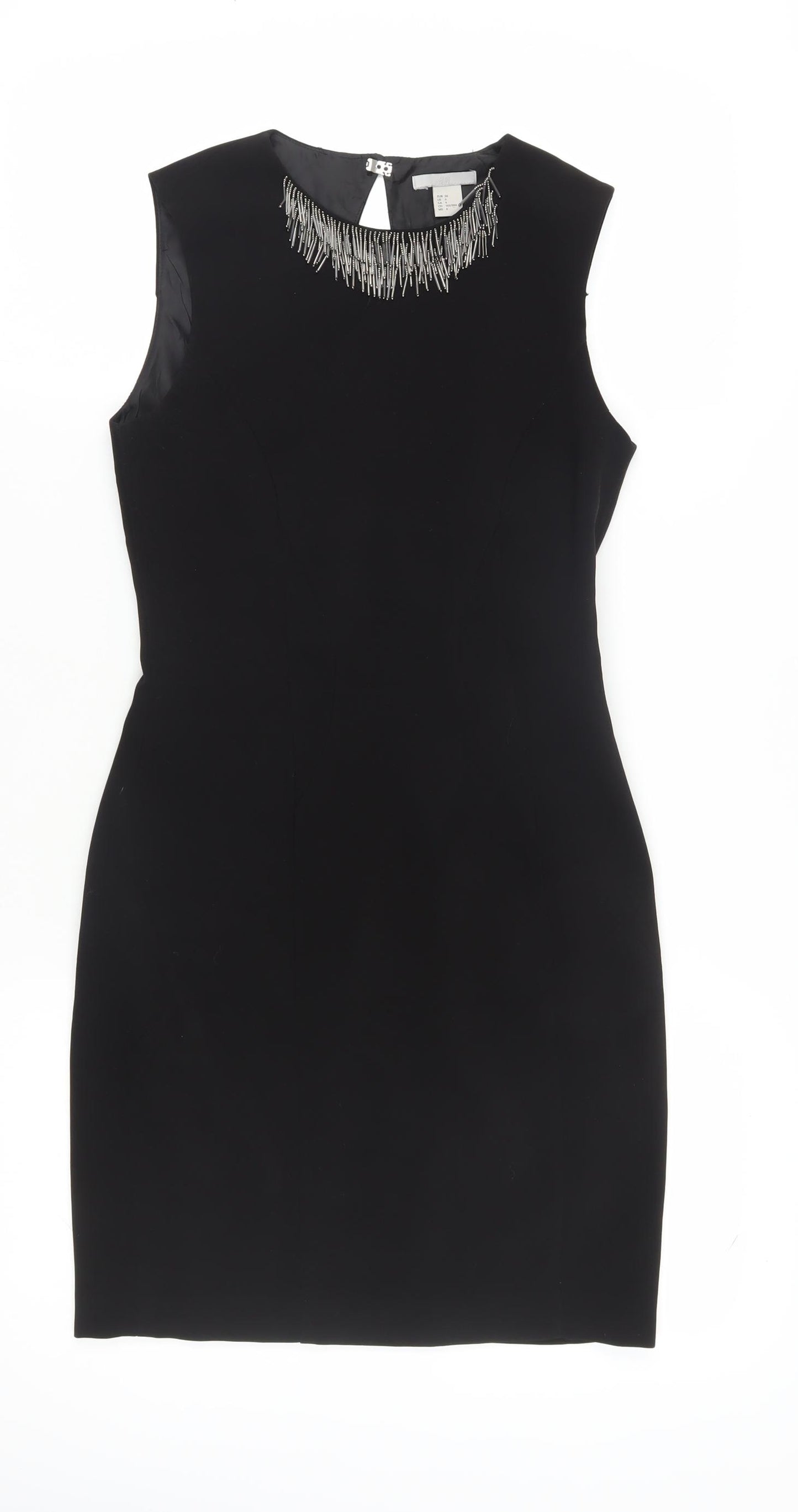 H&M Women Black Sheath Dress Size 8 Beaded Party