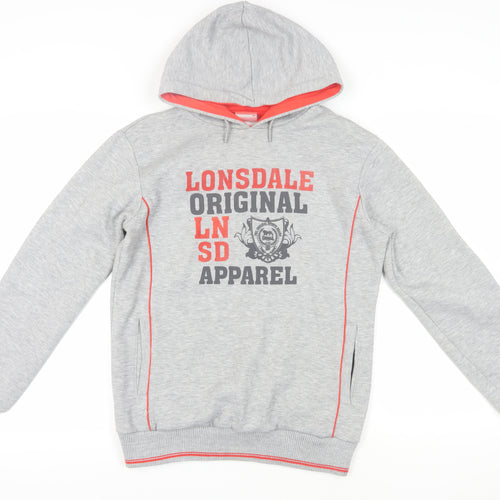 Lonsdale Grey Cotton Pullover Hoodie Size 12