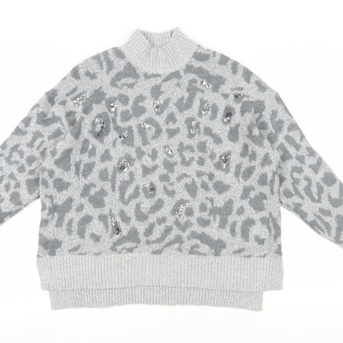 Oasis Women's Grey Sequin Animal Print Jumper - M