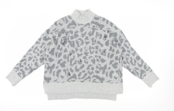 Oasis Women's Grey Sequin Animal Print Jumper - M
