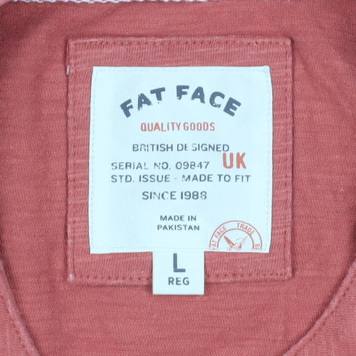 Fat Face Men's Red Long Sleeve Henley T-Shirt L