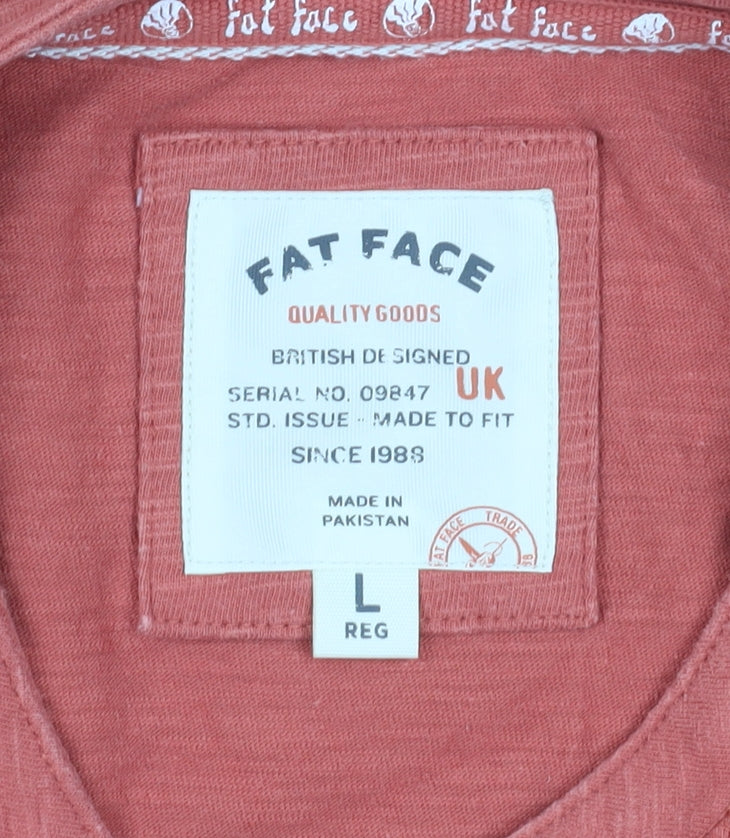 Fat Face Men's Red Long Sleeve Henley T-Shirt L