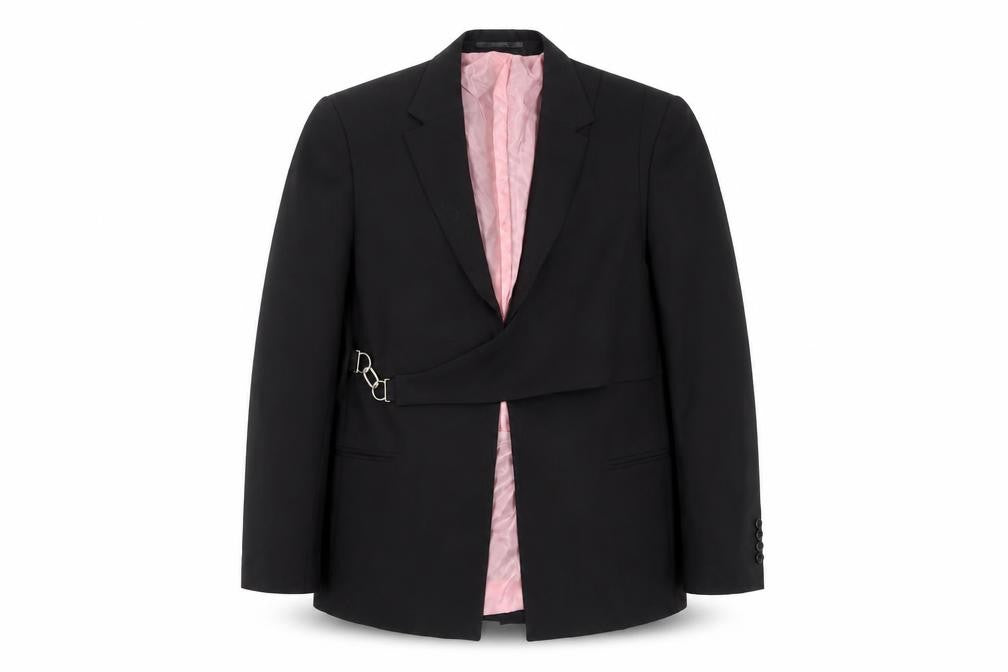 Front view of boohooMAN Men's Black Blazer, size 38, Notch Lapel