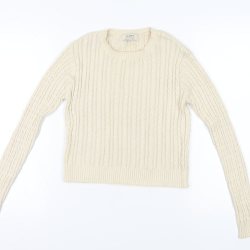 Pull & Bear Women's Ivory Cable-Knit Jumper XS