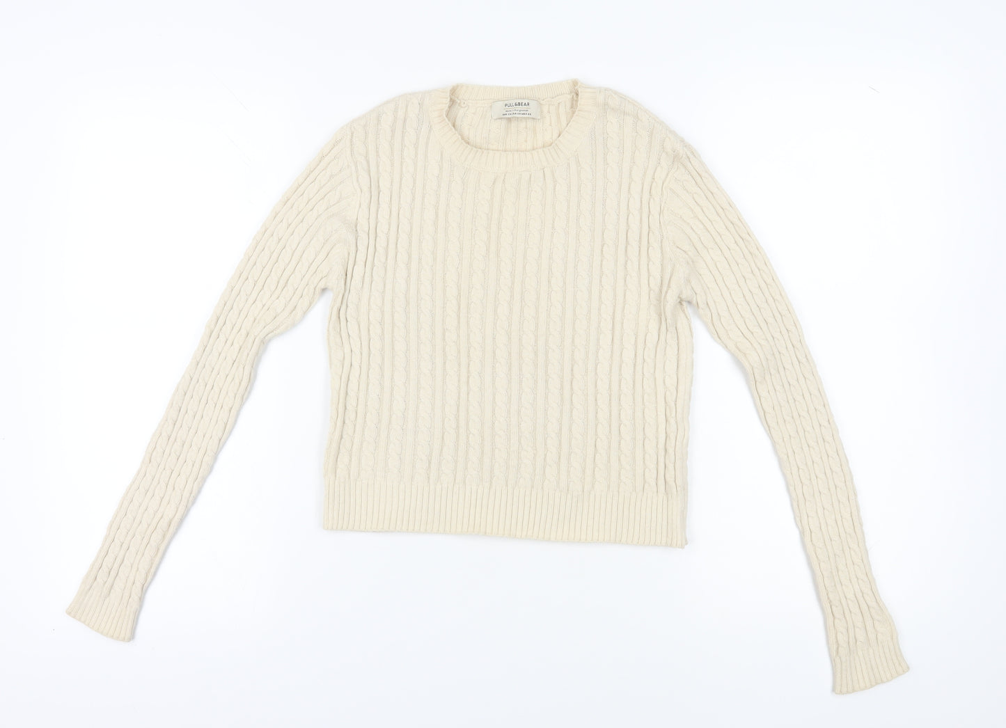 Pull & Bear Women's Ivory Cable-Knit Jumper XS