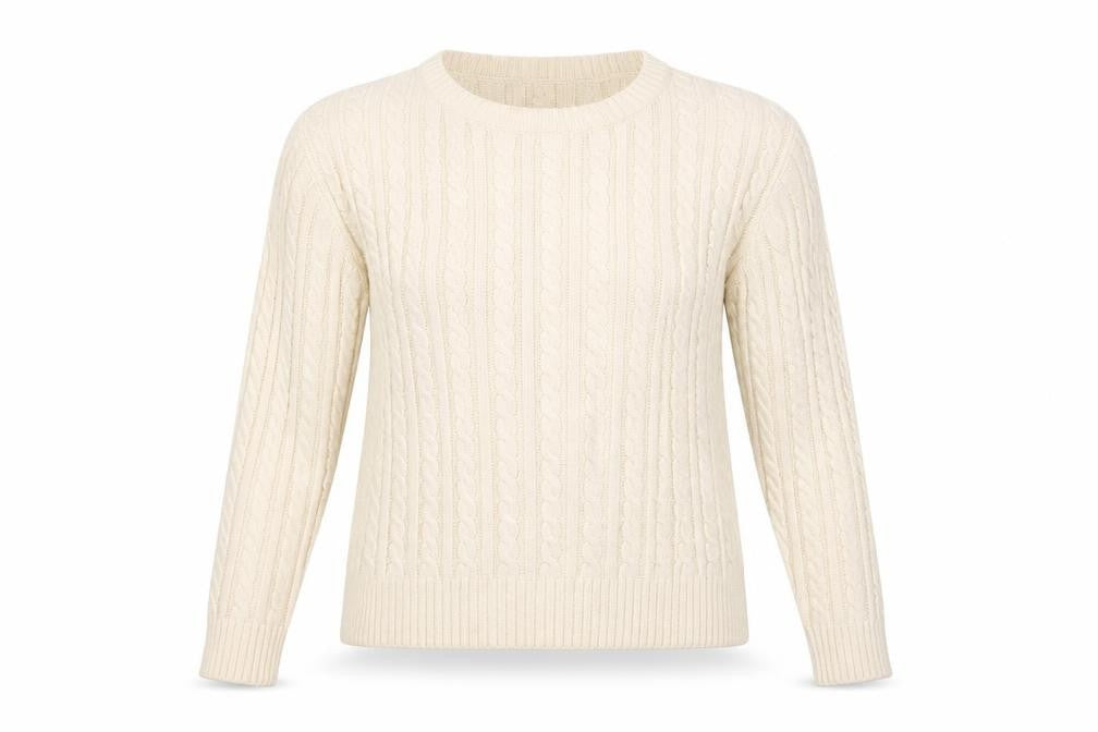 Front view of Pull&Bear Women's Ivory Cable-Knit Jumper XS