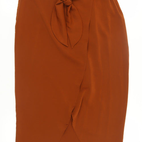 H&M Women's Brown Wrap Midi Skirt with Bow Accent, Size 10