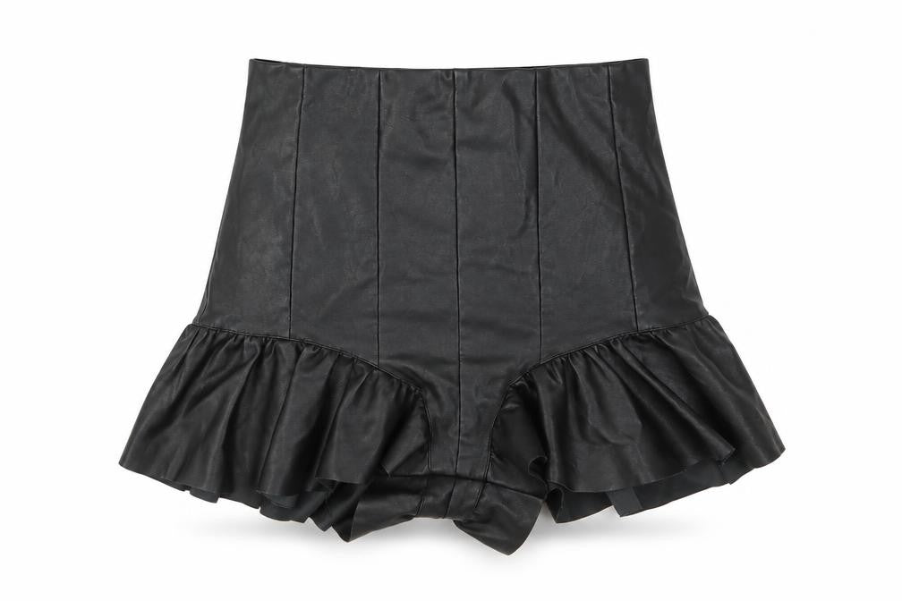 Front view of ASOS Black Ruffle Wrap Shorts for Women, size 10
