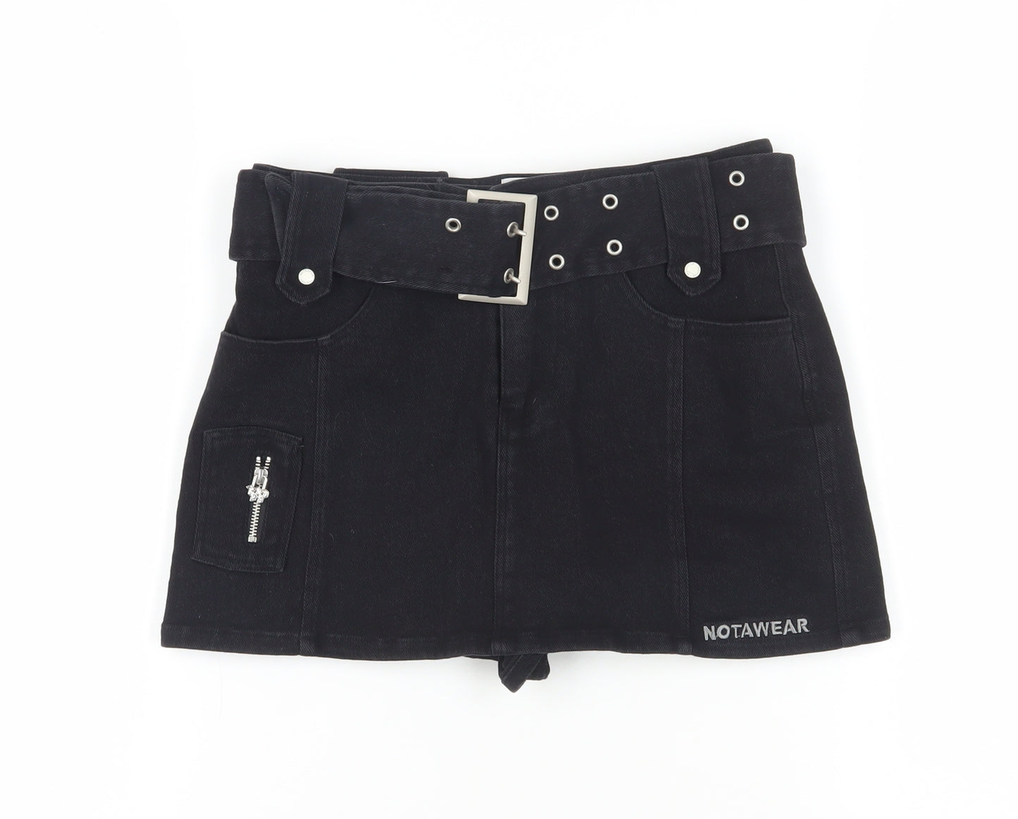 NOTAWEAR Women's Black Biker Shorts, Cotton, S, Belted