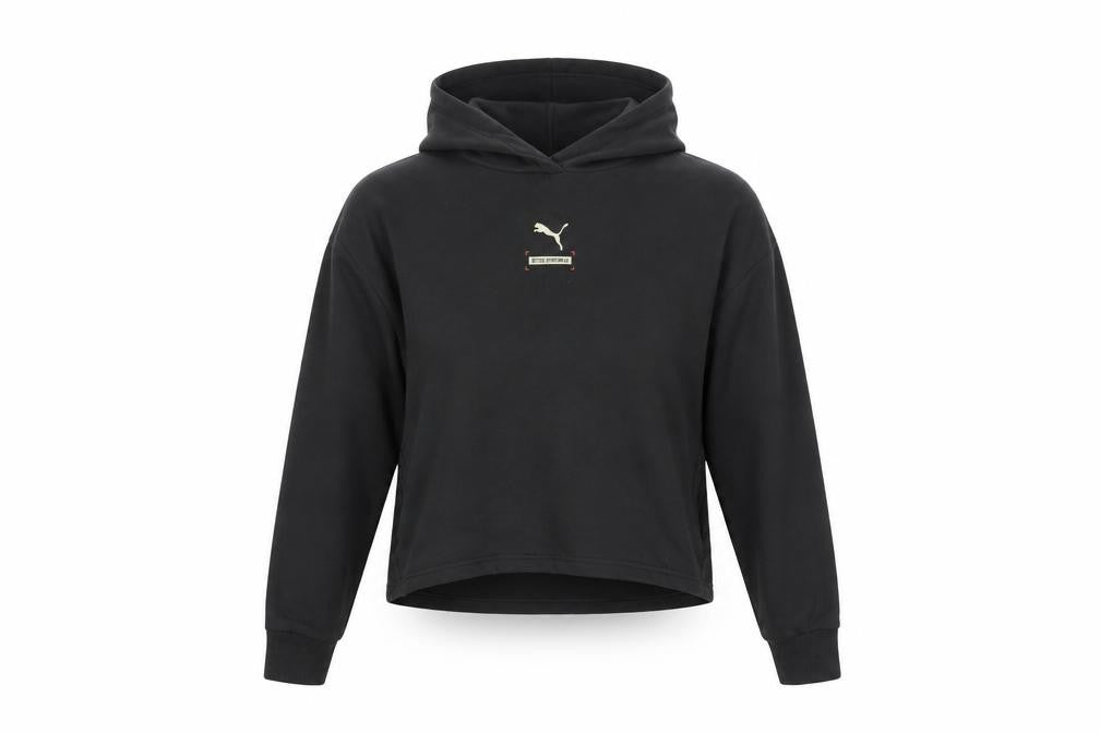 Front view of Puma unisex black hoodie cotton pullover s size