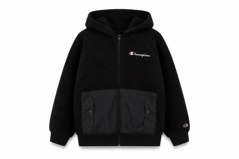 Front view of Champion Women's Black Fleece Puffer Jacket Medium