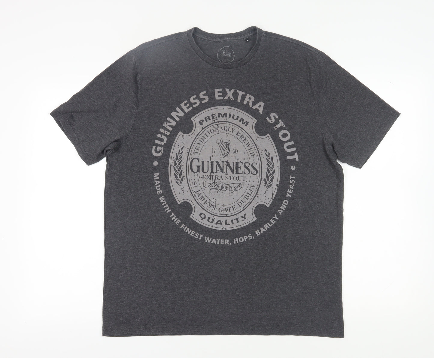 Guinness Men's Grey T-Shirt L Graphic Cotton
