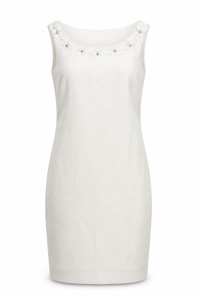 Front view of L.K. Bennett Women's Ivory Sequin Sheath Dress, size 6