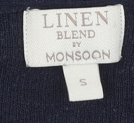 Monsoon Women's Blue Cardigan S, Linen Blend Knit
