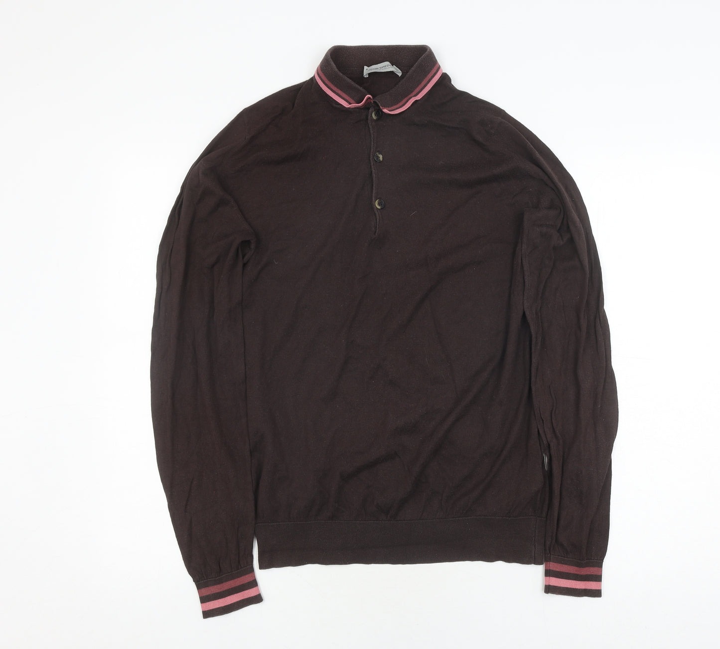 John Smedley Brown Henley Jumper, Men's M, Cotton