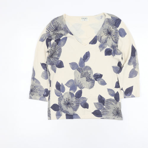 Kaliko Women's Ivory Floral Blouse, V-Neck, UK 10
