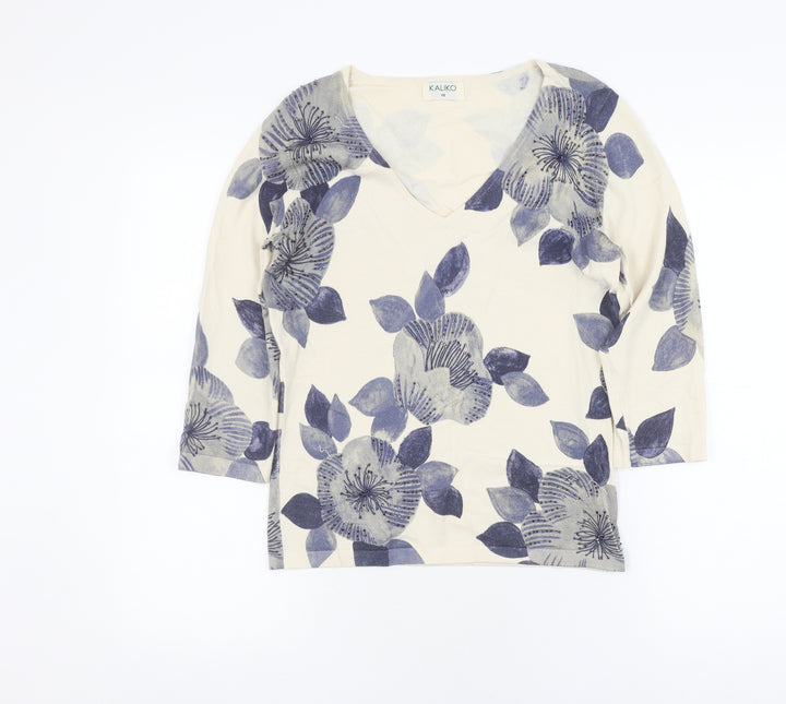 Kaliko Women's Ivory Floral Blouse, V-Neck, UK 10