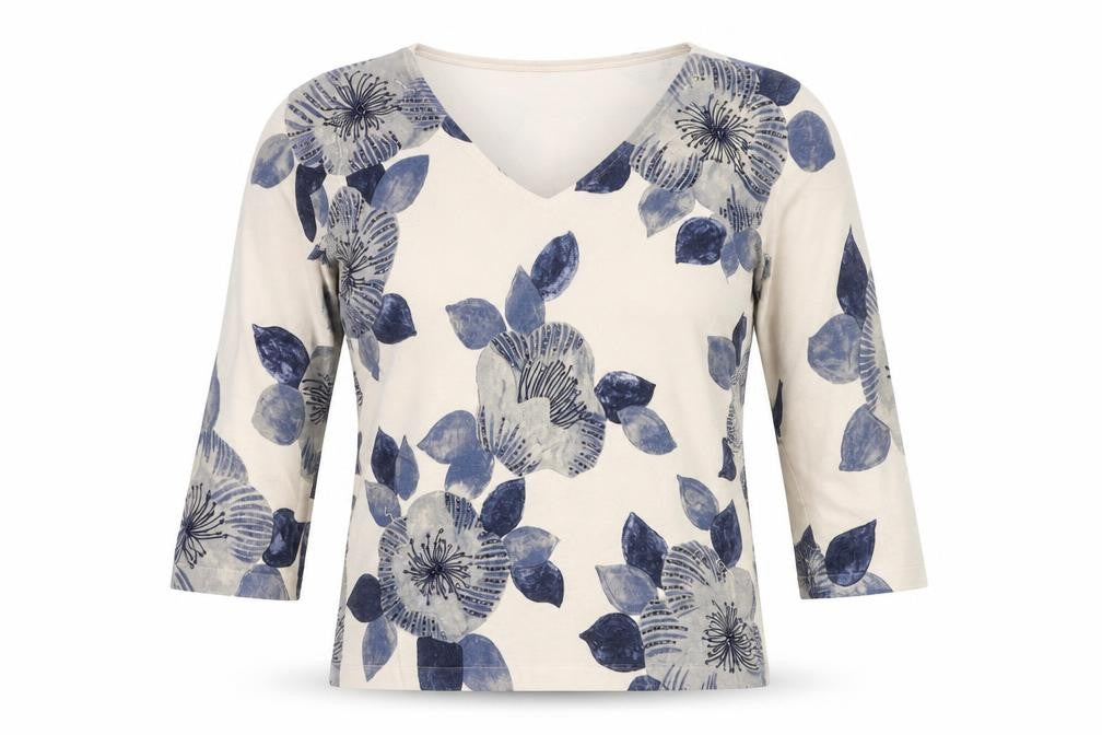 Kaliko Women's Ivory Floral Blouse, V-Neck, UK 10