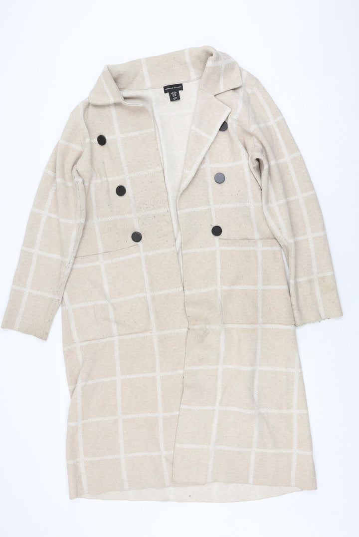 Adrienne Vittadini Women's Beige XL Check Coatigan Overcoat