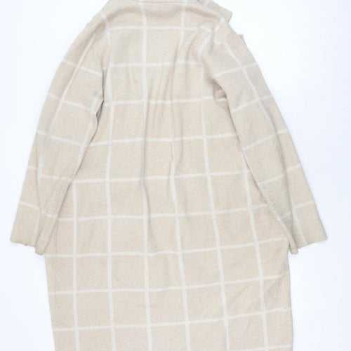 Adrienne Vittadini Women's Beige XL Check Coatigan Overcoat