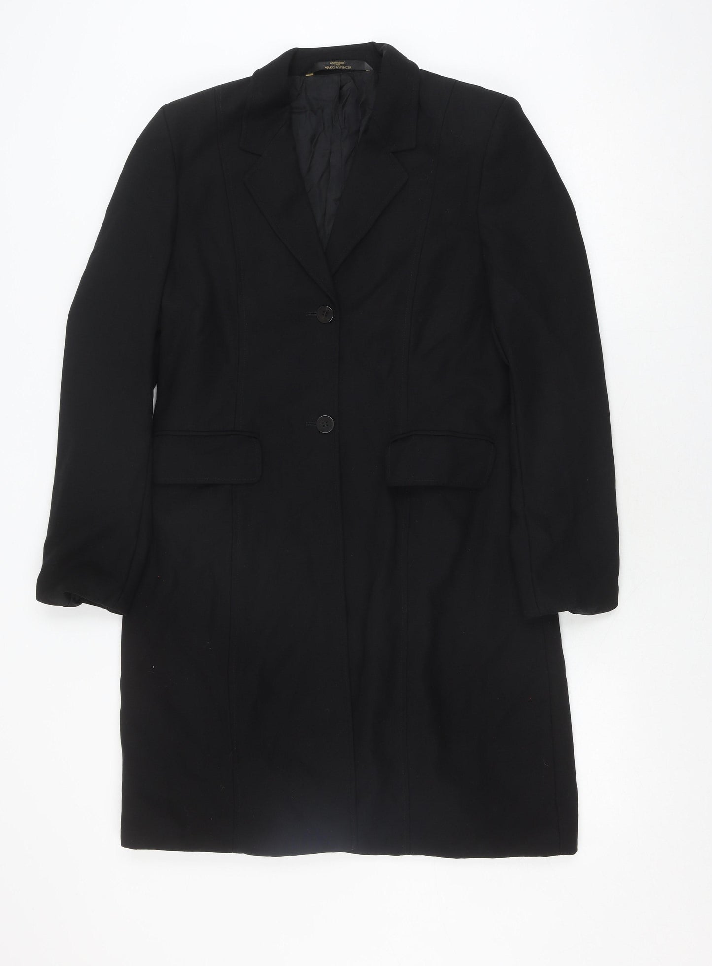 Marks and Spencer Black Wool Women's Overcoat Size 14