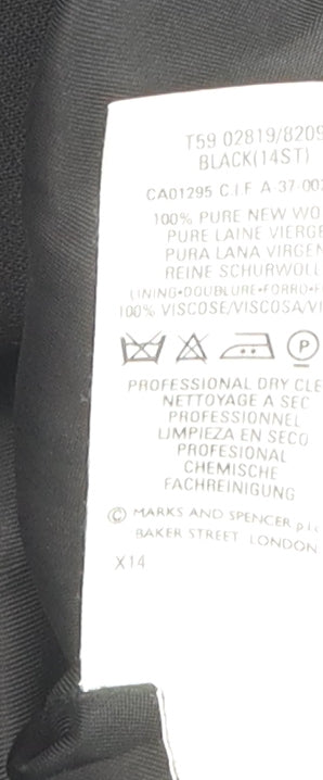 Marks and Spencer Black Wool Women's Overcoat Size 14