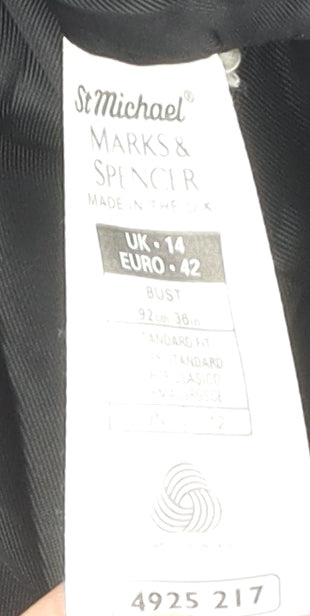 Marks and Spencer Black Wool Women's Overcoat Size 14