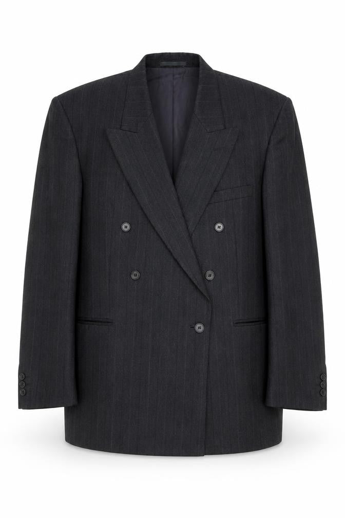 Front view of Burton Men's Black Striped Suit Jacket 42L