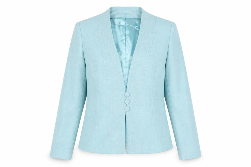 Front view of Jacques Vert Women's Blue Beaded Blazer, size 12