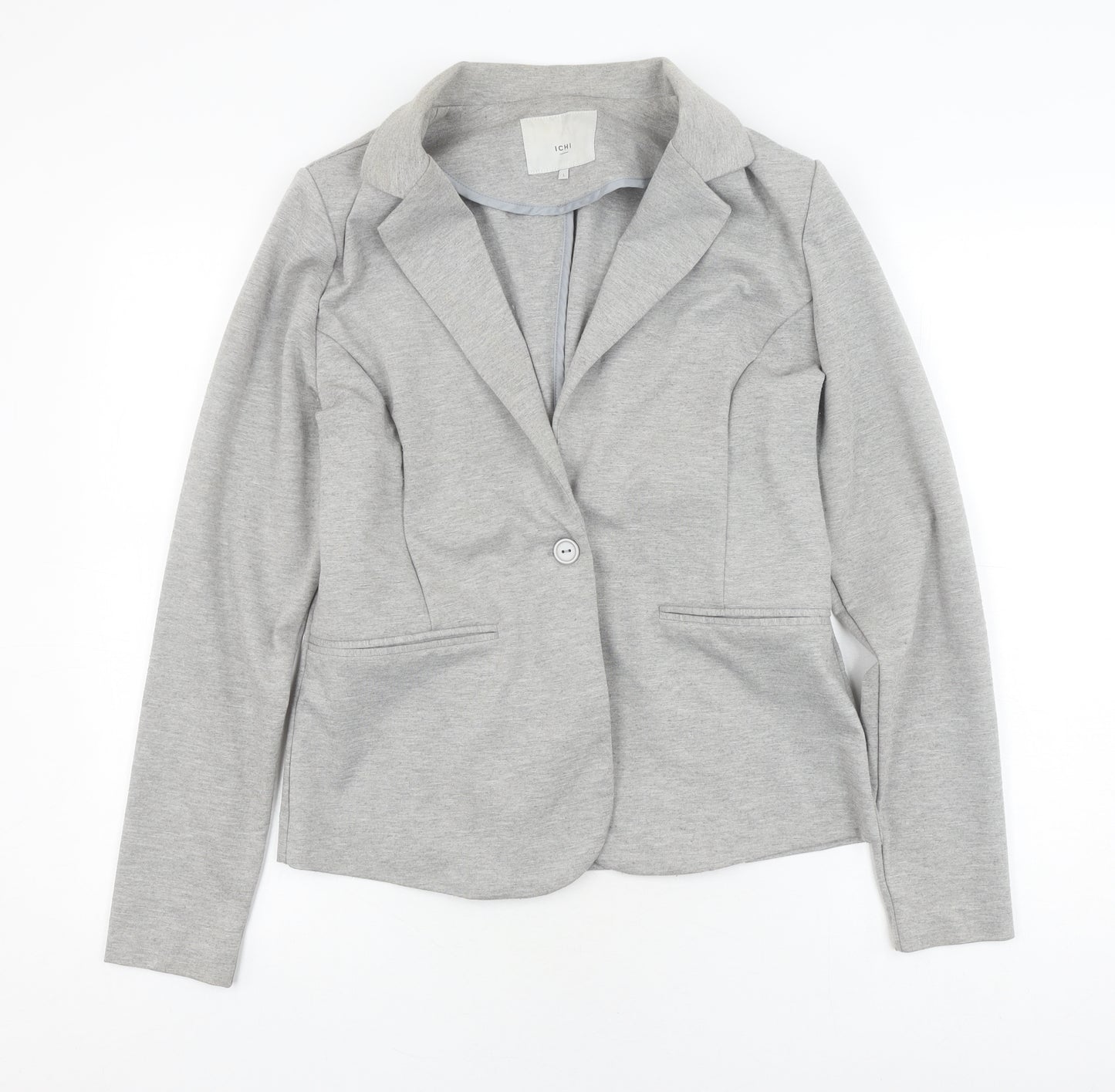 ICHI Women's Grey Blazer L - Classic Single-Breasted Jacket