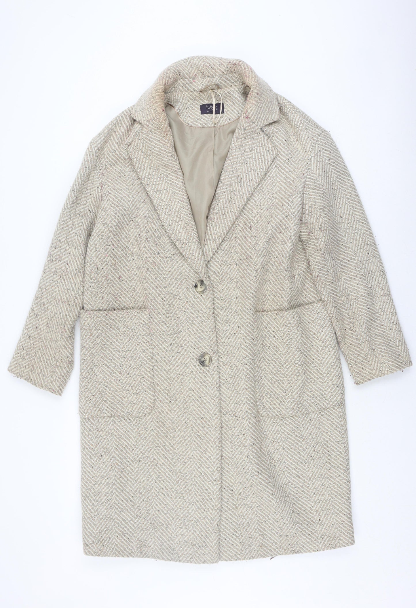 Marks and Spencer Women's Beige Herringbone Overcoat