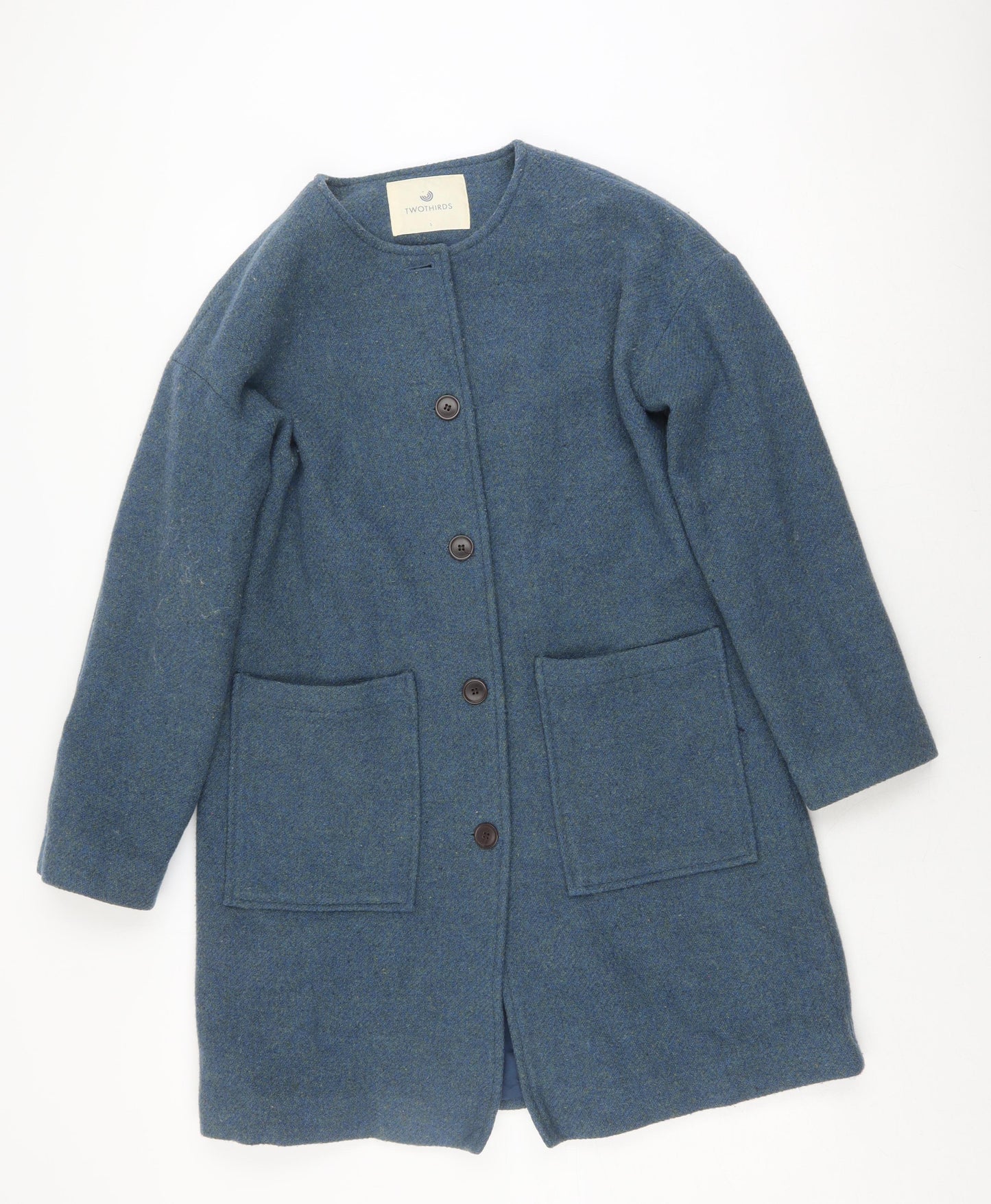 Twothirds Women's Blue Wool Mid-Length Coat S