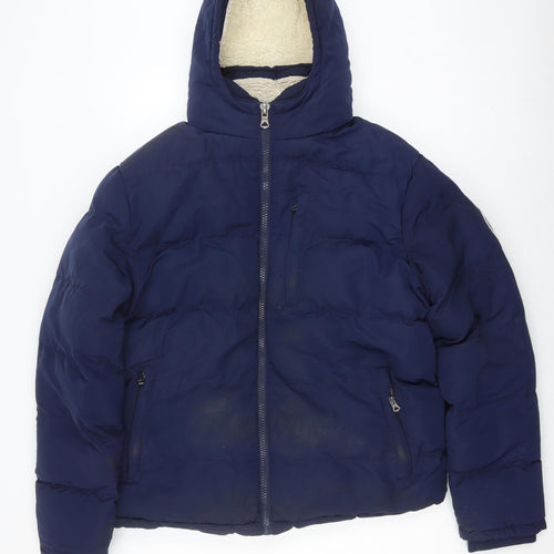 SoulCal & Co Men's Blue Hooded Puffer Jacket, M, Winter Warm