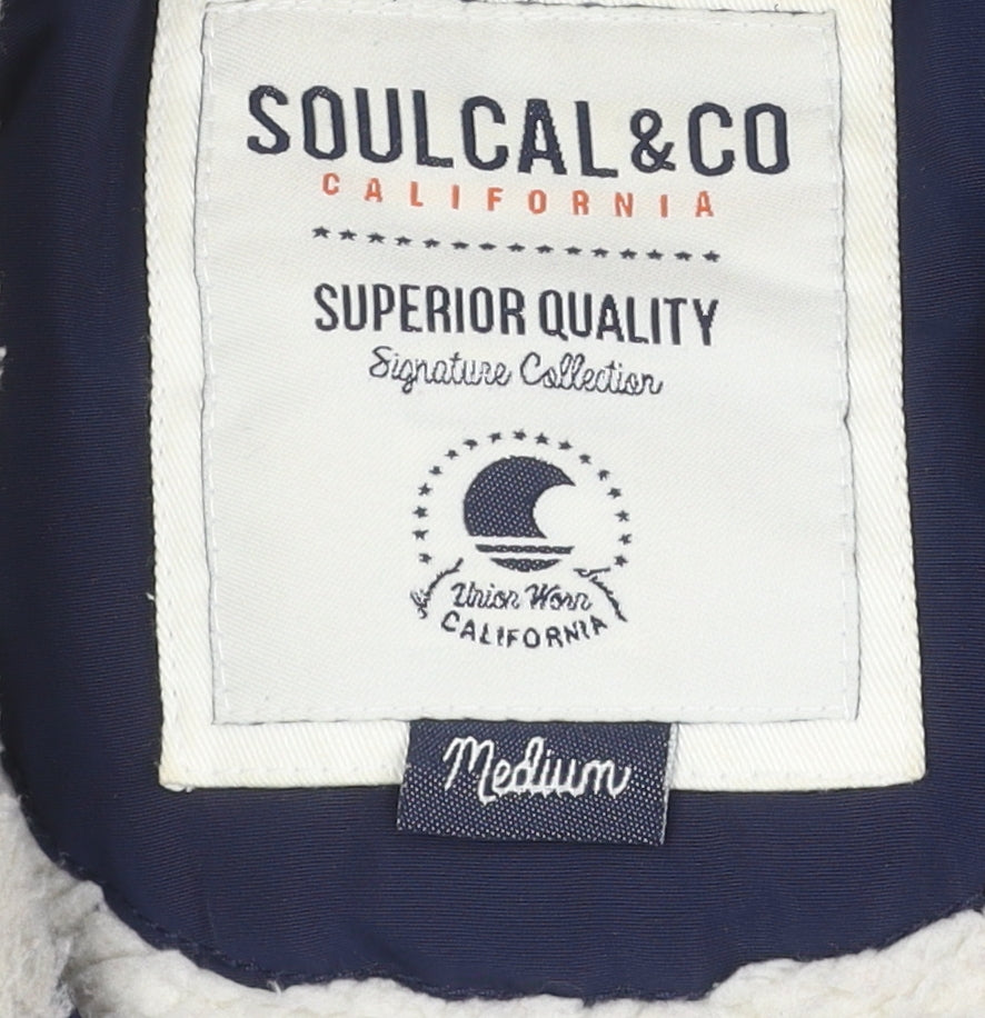SoulCal & Co Men's Blue Hooded Puffer Jacket, M, Winter Warm