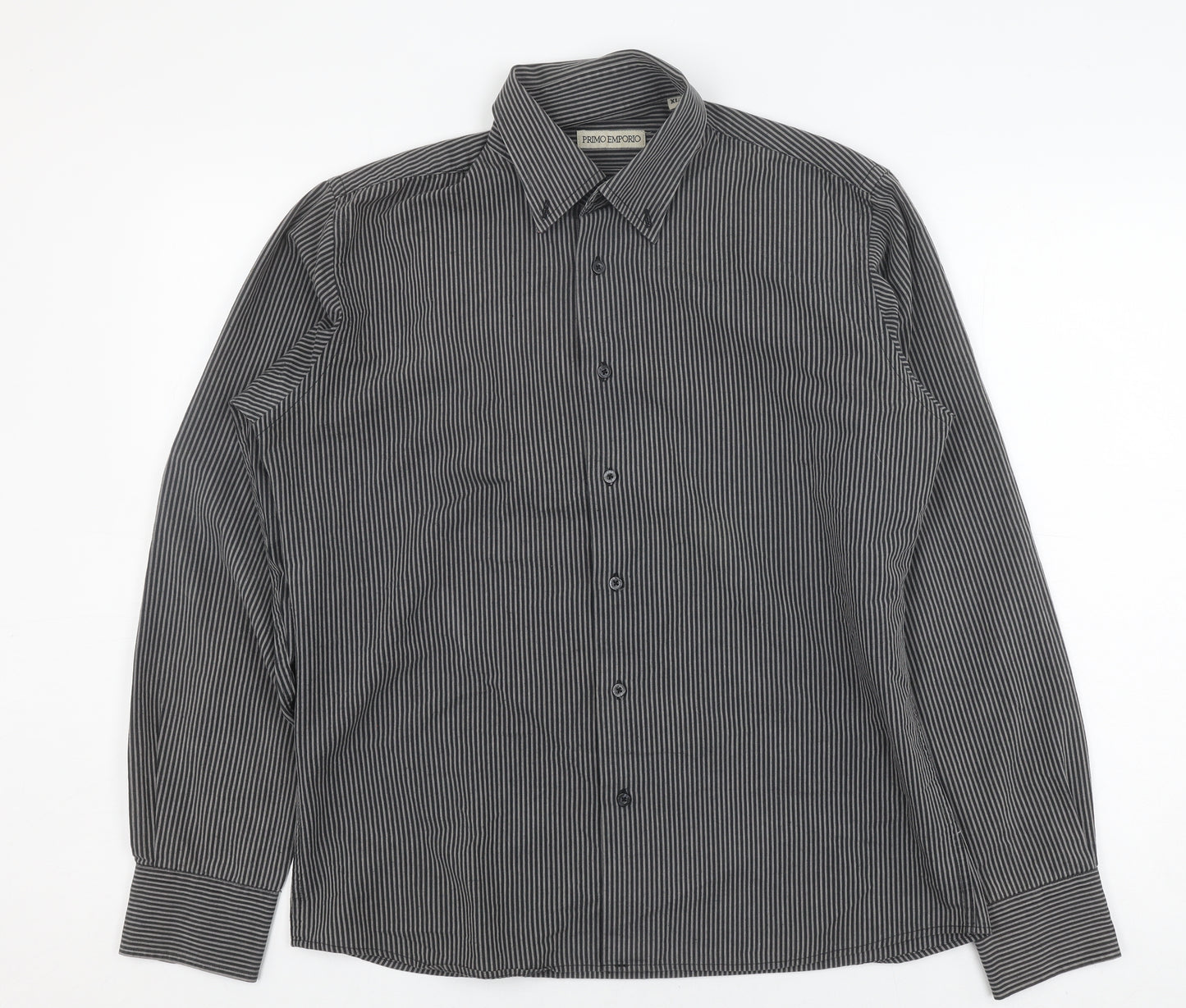 Primo Emporio Men's Grey Striped XL Button-Up Shirt