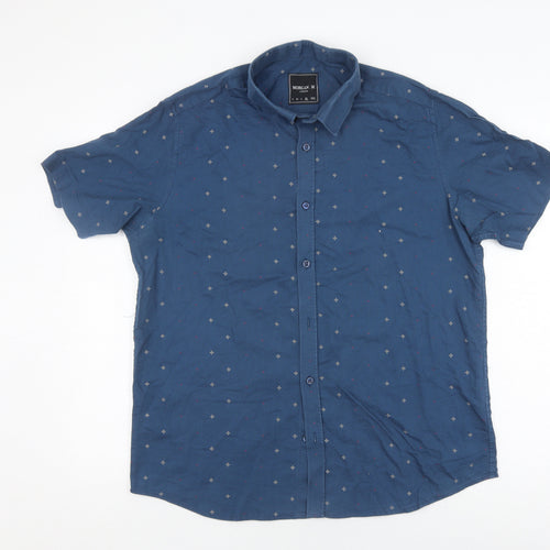 Morgan M Men's Blue Geometric Button-Up Shirt M