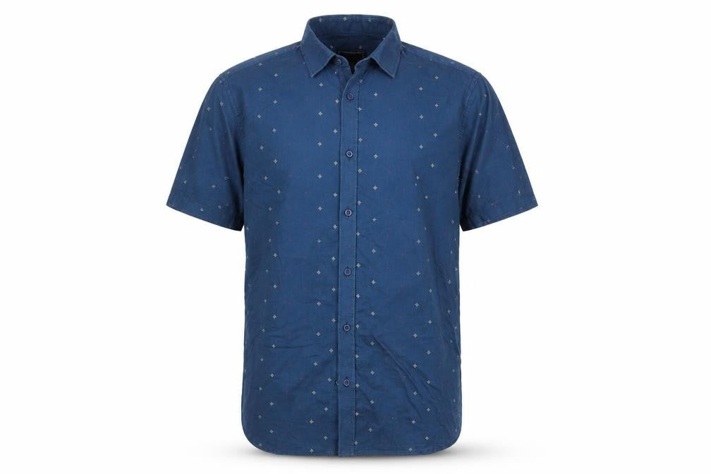Front view of Morgan M Men's Blue Geometric Button-Up Shirt M