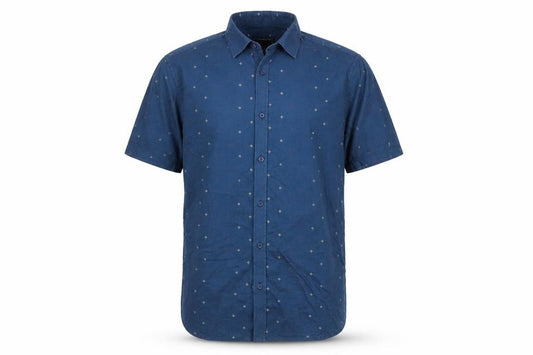 Front view of Morgan M Men's Blue Geometric Button-Up Shirt M