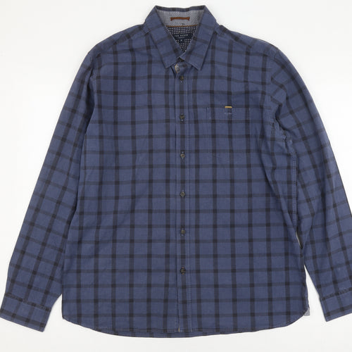 Ted Baker Mens Blue Plaid Long Sleeve Shirt Size 10