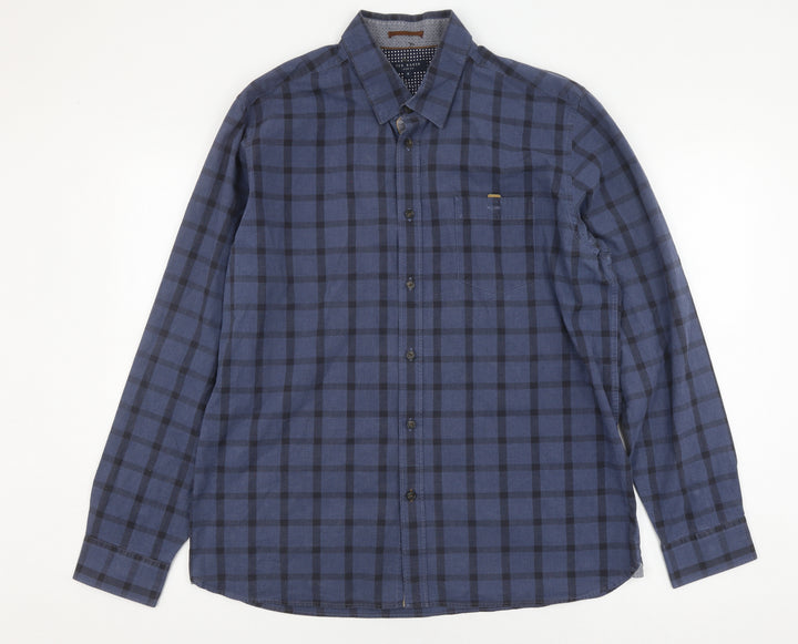 Ted Baker Mens Blue Plaid Long Sleeve Shirt Size 10