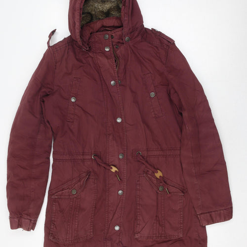 Fatface Women’s Red Parka Coat Size 10 Hooded & Lined