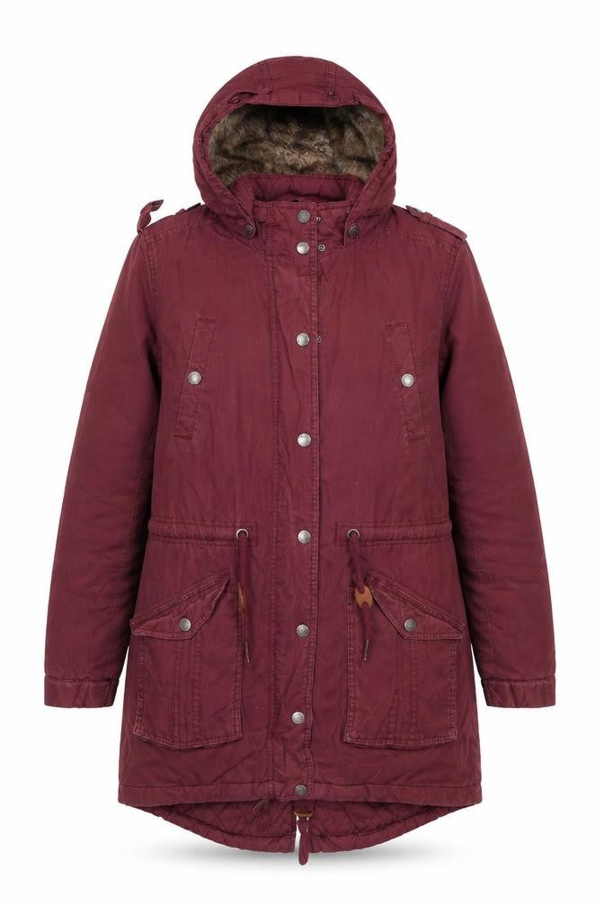 Fatface Women’s Red Parka Coat Size 10 Hooded & Lined