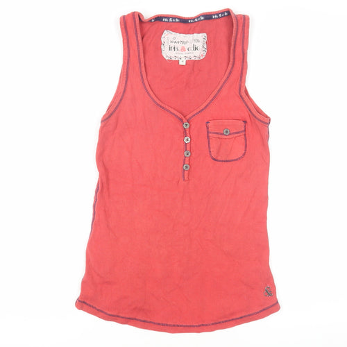 Iris & Edie Women’s Red Basic Cotton Henley Tank Top