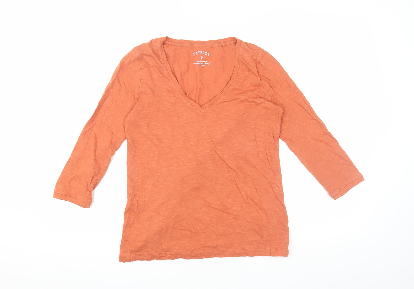 FatFace Women's Orange V-Neck T-Shirt Size 6