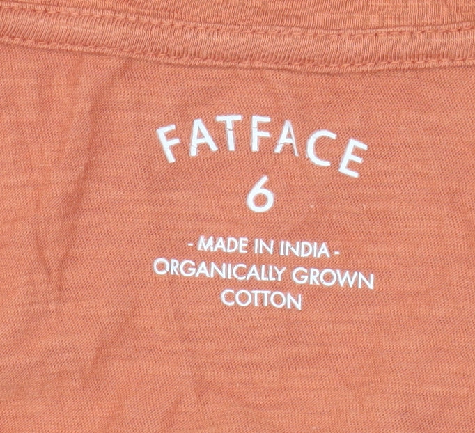 FatFace Women's Orange V-Neck T-Shirt Size 6